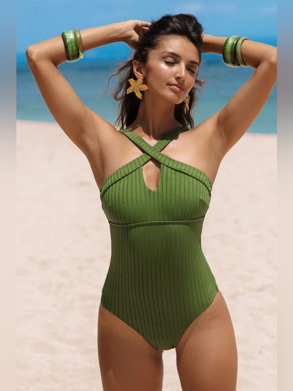 NWT Cupshe Wide Rib High Neck One-Piece Swimsuit